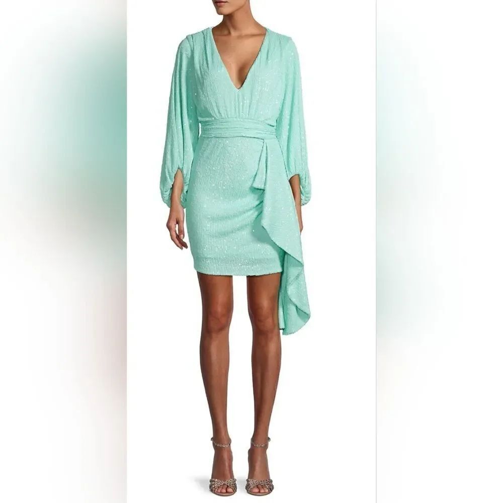 One33 Social cascade ruffle sequin Minidress aqua NWT size 6
